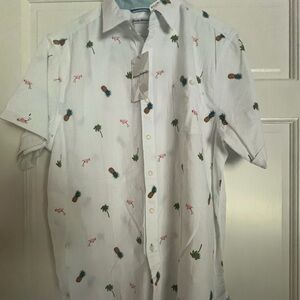 Mens Tommy Bahama button down pineapple flamingo embroidered shirt.  Large